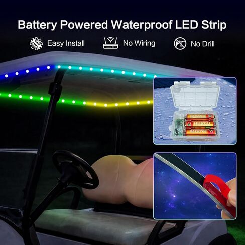 Battery Powered RGB+IC Dream Color Chasing Golf Cart Canopy Roof Lights with Remote, 2 Pack 4FT IP68 Waterproof Addressable Golf Cart Underglow Light Strip for EZGO Yamaha Club Car, Boat, Easy Install in Saudi Arabia