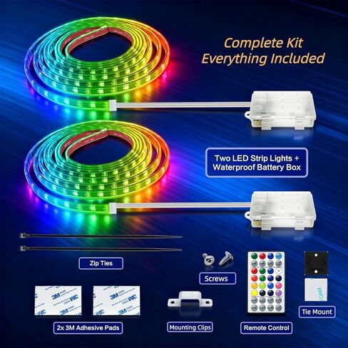 Battery Powered RGB+IC Dream Color Chasing Golf Cart Canopy Roof Lights with Remote, 2 Pack 4FT IP68 Waterproof Addressable Golf Cart Underglow Light Strip for EZGO Yamaha Club Car, Boat, Easy Install in Saudi Arabia