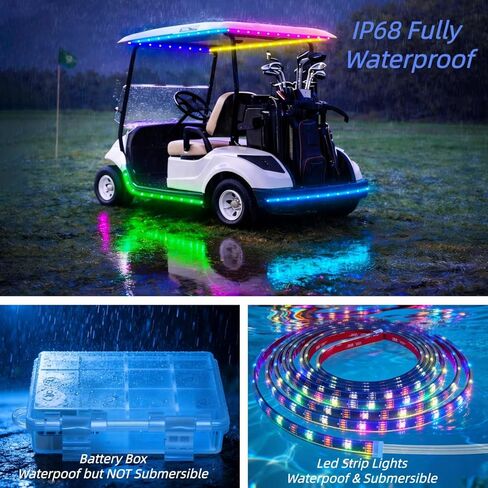 Battery Powered RGB+IC Dream Color Chasing Golf Cart Canopy Roof Lights with Remote, 2 Pack 4FT IP68 Waterproof Addressable Golf Cart Underglow Light Strip for EZGO Yamaha Club Car, Boat, Easy Install in Saudi Arabia
