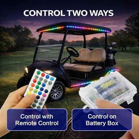 Battery Powered RGB+IC Dream Color Chasing Golf Cart Canopy Roof Lights with Remote, 2 Pack 4FT IP68 Waterproof Addressable Golf Cart Underglow Light Strip for EZGO Yamaha Club Car, Boat, Easy Install in Saudi Arabia