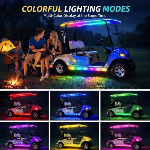 Battery Powered RGB+IC Dream Color Chasing Golf Cart Canopy Roof Lights with Remote, 2 Pack 4FT IP68 Waterproof Addressable Golf Cart Underglow Light Strip for EZGO Yamaha Club Car, Boat, Easy Install in Saudi Arabia