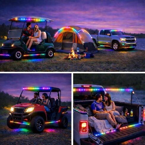 Battery Powered RGB+IC Dream Color Chasing Golf Cart Canopy Roof Lights with Remote, 2 Pack 4FT IP68 Waterproof Addressable Golf Cart Underglow Light Strip for EZGO Yamaha Club Car, Boat, Easy Install in Saudi Arabia