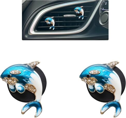 ORIESSE Dolphin Car Decor,2pcs Bling Coastal Car Air Freshener Vent Clips,Cute Beachy Ocean Car Accessories for Women Teens,Blue Rhinestone Refillable Diffuser in Kuwait
