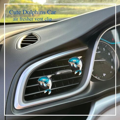 ORIESSE Dolphin Car Decor,2pcs Bling Coastal Car Air Freshener Vent Clips,Cute Beachy Ocean Car Accessories for Women Teens,Blue Rhinestone Refillable Diffuser in Kuwait