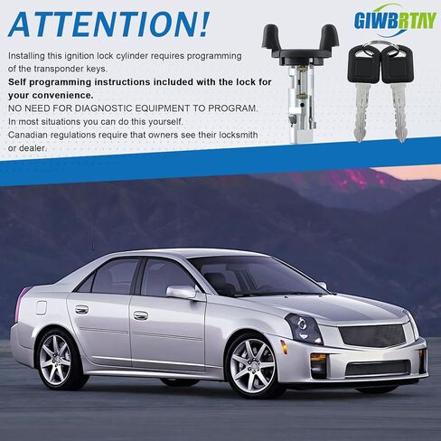 for Cadillac CTS 2003-2007 for Cadillac SRX 2004-2006 Ignition Lock Cylinder Switch with 2 CHIP Keys with On-Board Programming 12458189 15825347 (Programming Instruction Included) in Kuwait