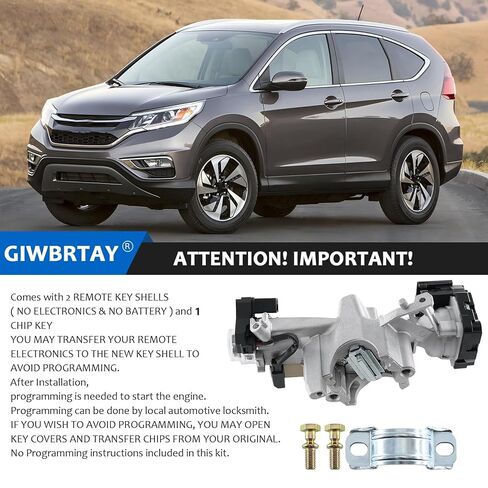 Ignition Lock Cylinder Assembly (NO TRANSCEIVER) with Two Keys Shells (NO Electronics, ONLY Key Shells) and One Transponder Chip Key Compatible with Honda HRV HR-V 2016 2017 2018 2019 2020 2021 2022 in Kuwait