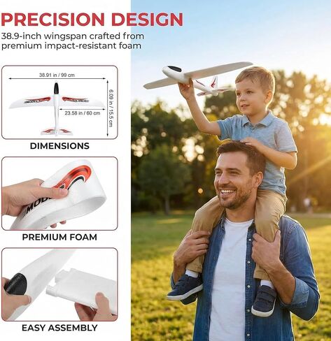 BESPORTBLE 2 Pack Kids Foam Airplane Toys 39 Inch Hand Throw Glider Planes for Outdoor Play and Hand-Eye Coordination in Kuwait