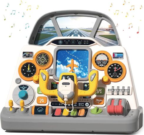 Mostop Toddler Steering Wheel Toy with Lights and Sounds: Interactive Airplane Dashboard for Kids, Jet Pilot Simulator Driving Toy for Boys Girls 3+, Pretend Play Flying Toy for Toddlers Birthday Gift in Kuwait