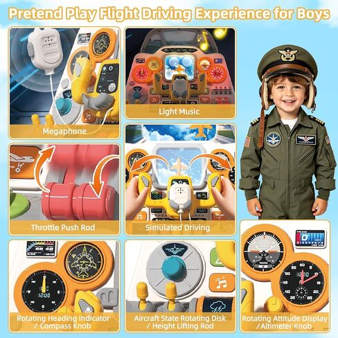 Mostop Toddler Steering Wheel Toy with Lights and Sounds: Interactive Airplane Dashboard for Kids, Jet Pilot Simulator Driving Toy for Boys Girls 3+, Pretend Play Flying Toy for Toddlers Birthday Gift in Kuwait