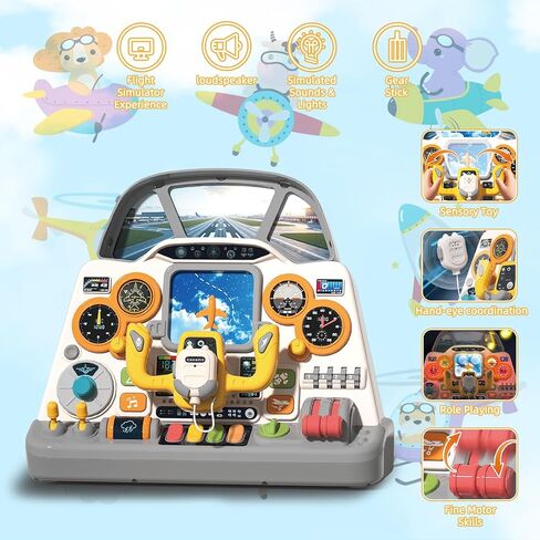 Mostop Toddler Steering Wheel Toy with Lights and Sounds: Interactive Airplane Dashboard for Kids, Jet Pilot Simulator Driving Toy for Boys Girls 3+, Pretend Play Flying Toy for Toddlers Birthday Gift in Kuwait