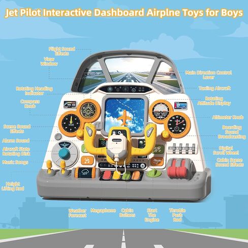 Mostop Toddler Steering Wheel Toy with Lights and Sounds: Interactive Airplane Dashboard for Kids, Jet Pilot Simulator Driving Toy for Boys Girls 3+, Pretend Play Flying Toy for Toddlers Birthday Gift in Kuwait