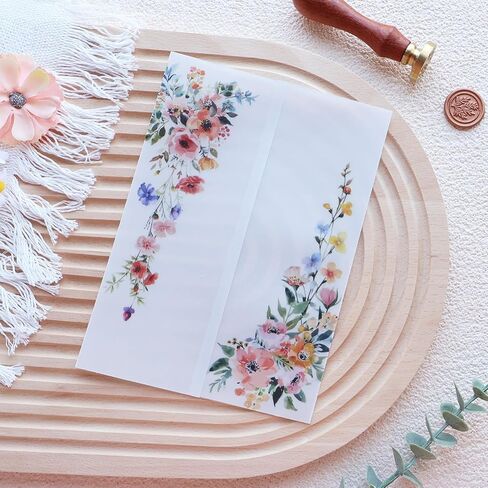Hosmsua 50 قطعة من سترات Vellum لدعوات 5x7 - أغلفة دعوات زفاف بنمط الأوكالبتوس الأخضر 135GSM - سترات من ورق Vellum 5x7 - بطاقات شفافة in Kuwait