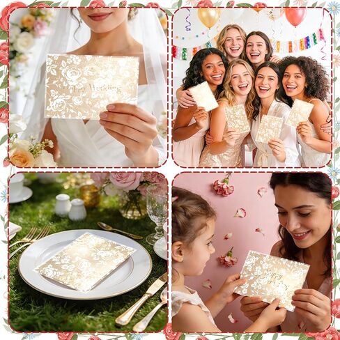 50PCS Vellum Jackets for 5x7 Invitations, Wedding Invitation Sleeves, Pre Folded Wedding Invitation Vellum Paper Wraps for Bridal Shower Birthday (Rose Pattern) in Kuwait