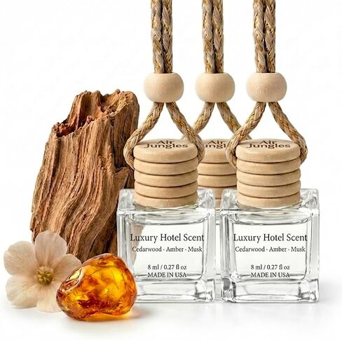 Air Jungles Hanging Car Air Freshener Diffuser 3 Count, Luxury Hotel Scent with Cedarwood Amber and Musk Notes, Natural Essential Oil, Long Lasting Odor Eliminator, Made In USA in Kuwait