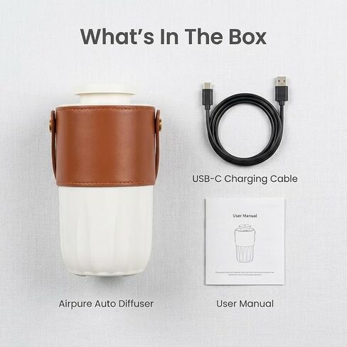 Airpure Auto Diffuser | Waterless Oil Diffuser and Car Air Freshener | Portable Essential Oil Diffuser for Car, Home and Office | Rechargeable Aromatherapy Diffuser for Fresh Air and Relaxation in Kuwait