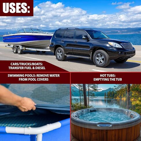 The Original Safety Siphon 10 Foot Hose For Gasoline And More - 1" Valve Siphon Pump - Use for Cars, Boats, Mowers - Self Priming Pump Transfers 3.5 Gallons per Minute - FDA Food Grade for Home Brews in Saudi Arabia