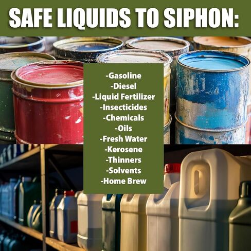 The Original Safety Siphon 10 Foot Hose For Gasoline And More - 1" Valve Siphon Pump - Use for Cars, Boats, Mowers - Self Priming Pump Transfers 3.5 Gallons per Minute - FDA Food Grade for Home Brews in Saudi Arabia