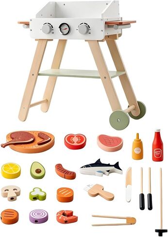 Wooden Barbecue Grill Toy Smooth Edges Realistic Wooden Grill Toy Sound and Light in Kuwait