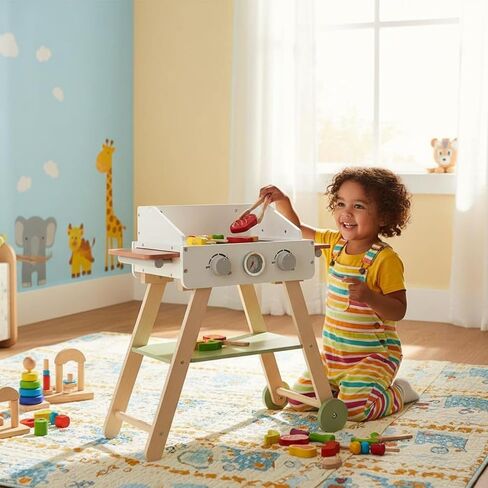 Wooden Barbecue Grill Toy Smooth Edges Realistic Wooden Grill Toy Sound and Light in Kuwait