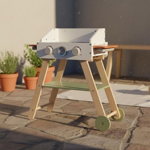 Wooden Barbecue Grill Toy Smooth Edges Realistic Wooden Grill Toy Sound and Light in Kuwait