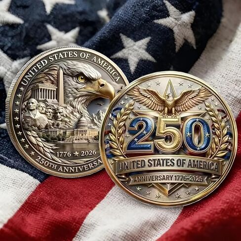 250th Anniversary Commemorative Coin – 1776-2026 Bald Eagle Design, Double-Sided Historical Novelty Coin, Collectible Gift for Patriotic Celebrations in Kuwait
