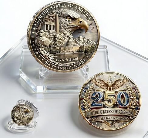 250th Anniversary Commemorative Coin – 1776-2026 Bald Eagle Design, Double-Sided Historical Novelty Coin, Collectible Gift for Patriotic Celebrations in Kuwait