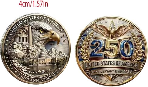 250th Anniversary Commemorative Coin – 1776-2026 Bald Eagle Design, Double-Sided Historical Novelty Coin, Collectible Gift for Patriotic Celebrations in Kuwait