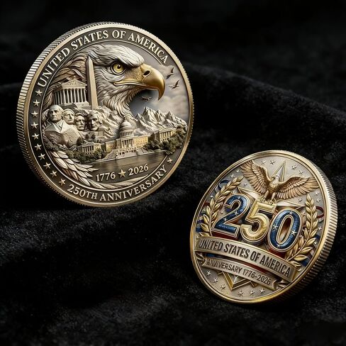 250th Anniversary Commemorative Coin – 1776-2026 Bald Eagle Design, Double-Sided Historical Novelty Coin, Collectible Gift for Patriotic Celebrations in Kuwait