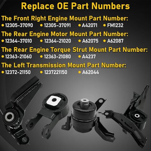 محرك المحرك وناقل الحركة مجموعة تثبيت لقاعدة Scion xD 2008-2014 L4 1.8L ناقل حركة أوتوماتيكي استبدال 12305-37090 12363-21060 12364-37010 12372-21150 in Kuwait