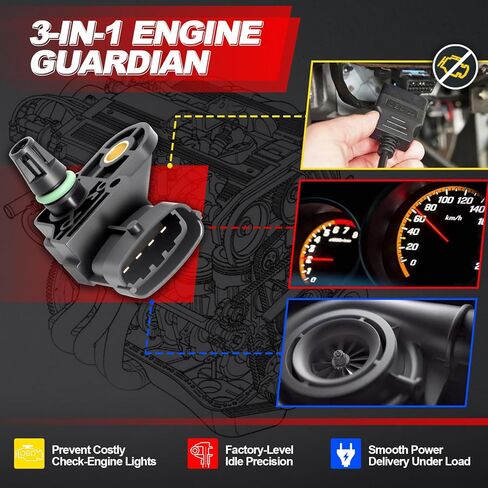 مستشعر MAP الضغط المطلق المنوع: متوافق مع Ford 2011-20 F150 V6 3.5L V8 5.0L, 2015-21 Transit-150 V6 3.5L,Chevrolet 2004-06 Astra L4 2.4L/2.0L,Fiat 2017 500 L4 1.4L,Ram 2015-17 700 لتر 4 1.6 لتر in Kuwait