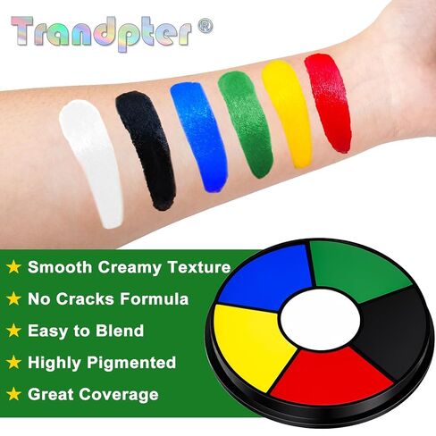 6 Color Face Paint Wheel for World Cup 2026 – Waterproof Face Body Paint Cream, Portable Design with Red White Blue Yellow Green Black, Hypoallergenic Non-Toxic for Soccer Fans Game Day Tailgate in Kuwait
