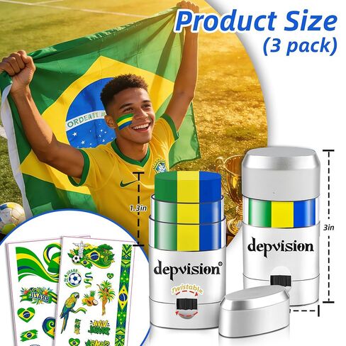 3 Pack Mexico Face Paint Stick Body Paint Sticks for Soccer Fans, Hypoallergenic & Washable Face Painting Sticks for Football Fans, Sports Cheering & Party Makeup National Events (red white green) in Kuwait