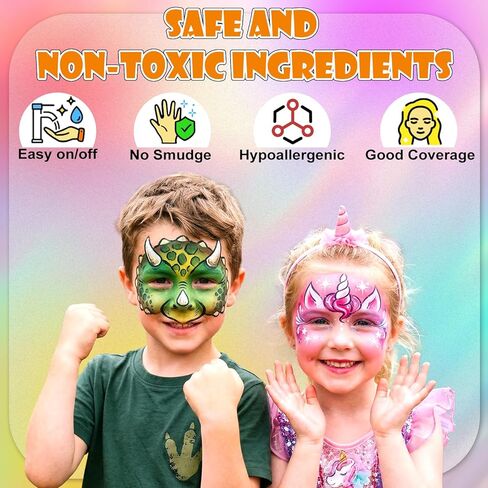 Face Painting Kit for Kids - 40 Color Pro Facepaint Palette Non-Toxic Water Activated, Complete Kit with Brush, Stencil, Sponge, for Birthday Parties, Carnival, Costume Makeup, Festivals & Events in Kuwait