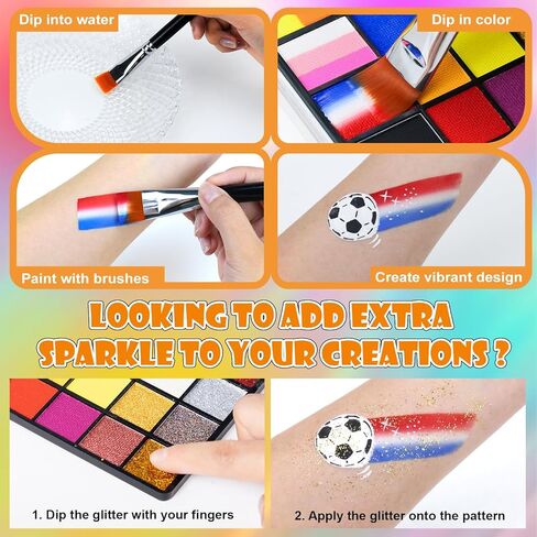 Face Painting Kit for Kids - 40 Color Pro Facepaint Palette Non-Toxic Water Activated, Complete Kit with Brush, Stencil, Sponge, for Birthday Parties, Carnival, Costume Makeup, Festivals & Events in Kuwait