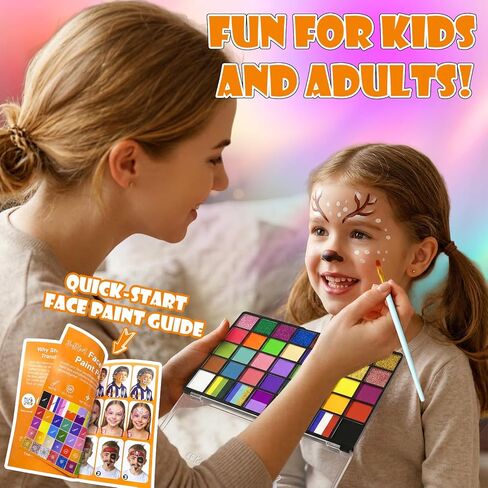 Face Painting Kit for Kids - 40 Color Pro Facepaint Palette Non-Toxic Water Activated, Complete Kit with Brush, Stencil, Sponge, for Birthday Parties, Carnival, Costume Makeup, Festivals & Events in Kuwait