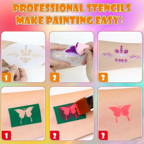 Face Painting Kit for Kids - 40 Color Pro Facepaint Palette Non-Toxic Water Activated, Complete Kit with Brush, Stencil, Sponge, for Birthday Parties, Carnival, Costume Makeup, Festivals & Events in Kuwait