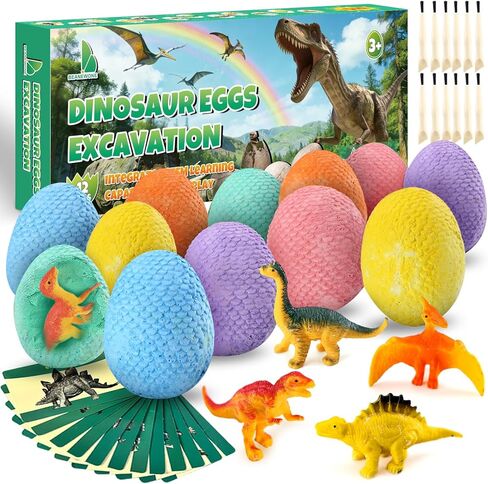 Dino Eggs Dig Kit, 12 Dinosaur Eggs & Unique Dinosaur Toys, Archaeology Science STEM Gift, Easter Eggs for Kids 3-12 Boys Girls (White) in Kuwait