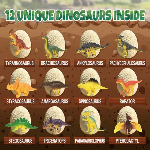 Dino Eggs Dig Kit, 12 Dinosaur Eggs & Unique Dinosaur Toys, Archaeology Science STEM Gift, Easter Eggs for Kids 3-12 Boys Girls (White) in Saudi Arabia