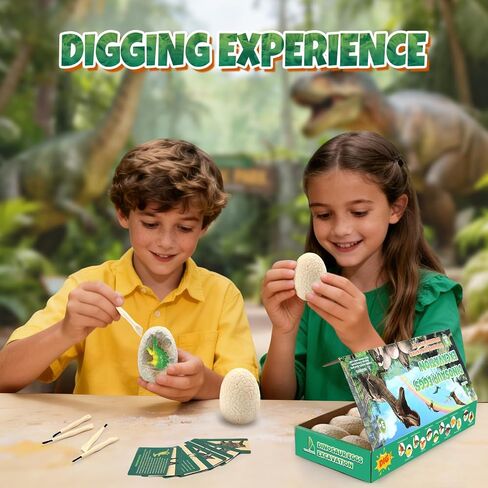 Dino Eggs Dig Kit, 12 Dinosaur Eggs & Unique Dinosaur Toys, Archaeology Science STEM Gift, Easter Eggs for Kids 3-12 Boys Girls (White) in Saudi Arabia