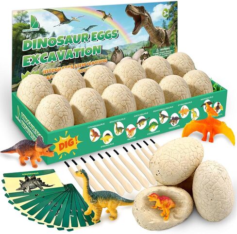 Dino Eggs Dig Kit, 12 Dinosaur Eggs & Unique Dinosaur Toys, Archaeology Science STEM Gift, Easter Eggs for Kids 3-12 Boys Girls (White) in Saudi Arabia