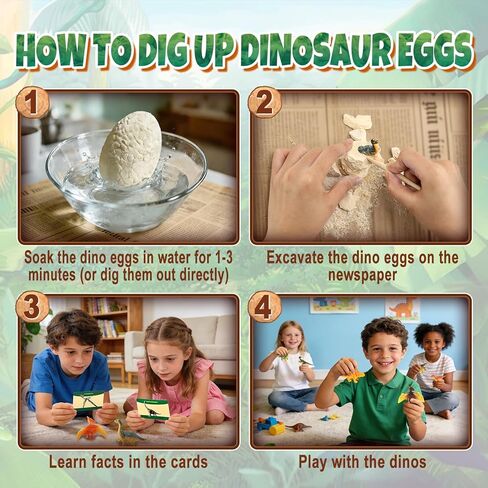 Dino Eggs Dig Kit, 12 Dinosaur Eggs & Unique Dinosaur Toys, Archaeology Science STEM Gift, Easter Eggs for Kids 3-12 Boys Girls (White) in Saudi Arabia