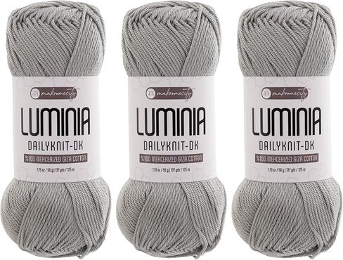 Makromecity Luminia Mercerized Giza Cotton Yarn, Lightweight #3 DK Yarn for Knitting & Crochet, 50g/137yd, Soft Silky Shine Perfect for Summer Garments, Tops & Baby Projects (Light Grey, 3 Skeins) in Saudi Arabia