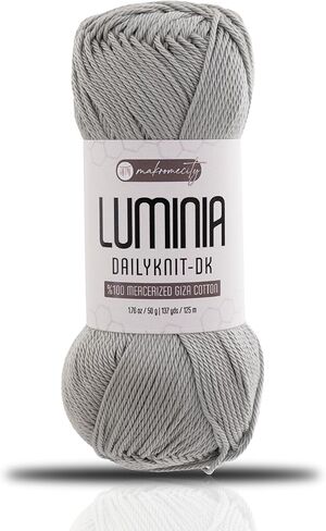 Makromecity Luminia Mercerized Giza Cotton Yarn, Lightweight #3 DK Yarn for Knitting & Crochet, 50g/137yd, Soft Silky Shine Perfect for Summer Garments, Tops & Baby Projects (Light Grey, 3 Skeins) in Saudi Arabia