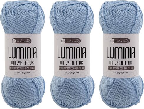 Makromecity Luminia Mercerized Giza Cotton Yarn, Lightweight #3 DK Yarn for Knitting & Crochet, 50g/137yd, Soft Silky Shine Perfect for Summer Garments, Tops & Baby Projects (Light Grey, 3 Skeins) in Saudi Arabia
