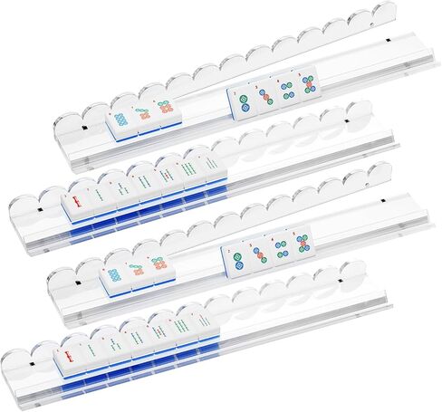 American Mahjong Racks with Pushers, Premium Heavy-Duty Clear Acrylic Tile Holders with Smooth Slide Push Bars, Non-Slip Durable Game Accessory Set for Easy Gameplay, 4-Pack in Kuwait