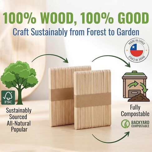300 Pcs Popsicle Craft Sticks Ice Cream Sticks Natural Wood - Waxing Sticks - Eco Friendly - Pop Sticks for DIY Crafts - Popsicle Craft Sticks 4.5 inch Length Treat Sticks Ice - Made in Chile in Kuwait