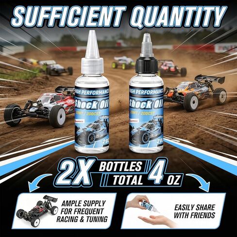 2 Bottles Racing Silicone Shock Oil 20WT 200CST 2OZ, RC Car Shock Oil for Lubricating R/C Radio Controlled Cars and All Types of Vehicles, Electric Car/Truck Option Parts, Does Not Evaporate in Kuwait