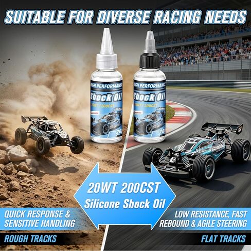 2 Bottles Racing Silicone Shock Oil 20WT 200CST 2OZ, RC Car Shock Oil for Lubricating R/C Radio Controlled Cars and All Types of Vehicles, Electric Car/Truck Option Parts, Does Not Evaporate in Kuwait
