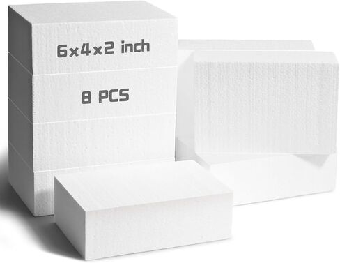 24 Pcs Craft Foam Blocks,4x4x2In Styrofoam Blocks,White Foam Bricks for School Projects Sculpting, Modeling, Floral Arrangements, Packing and DIY Crafts - Lightweight and Durable (4x4x2inch-24pcs) in Kuwait
