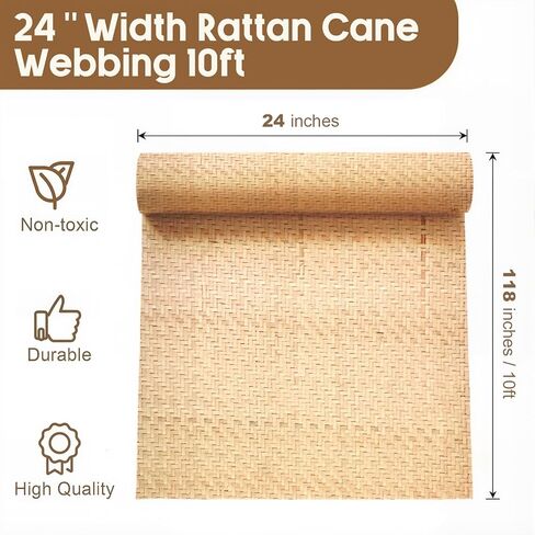 Wesiti 24 "× 118" حزام من القصب الطبيعي على شكل حرف V من الروطان لمشاريع الضرب، ورقة من مادة الروطان الشبكية المنسوجة للأثاث، الكرسي، الخزانة، السقف، السرير، السلة، الباب، بني in Kuwait